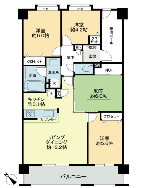 Floor plan. 4LDK, Price 29,900,000 yen, Occupied area 77.36 sq m , Balcony area 10.98 sq m floor plan