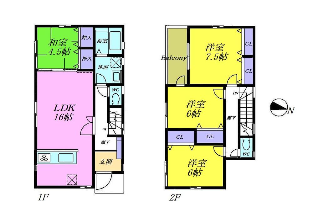 Floor plan. 32,800,000 yen, 4LDK, Land area 127.27 sq m , It is LDK16 Pledge and the floor plan of the main bedroom 7.5 Pledge of building area 99.36 sq m face-to-face kitchen.