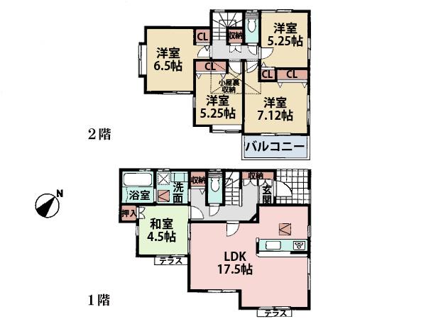 Floor plan. 36,800,000 yen, 5LDK, Land area 138.92 sq m , There is a building area of ​​106.82 sq m large attic storage and underfloor storage are two places, Storage is abundant. 