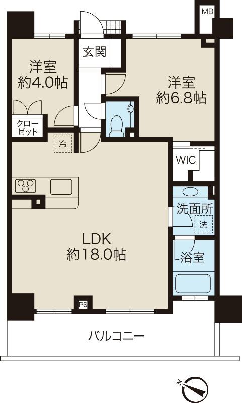 Floor plan. 2LDK, Price 31,800,000 yen, Occupied area 62.74 sq m spacious 2LDK