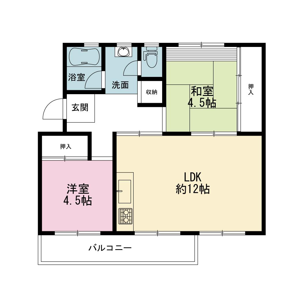 Floor plan. 2LDK, Price 9.7 million yen, Occupied area 48.99 sq m , Balcony area 5.94 sq m inverted type