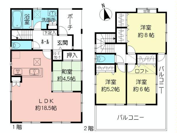 Floor plan. (B Building), Price 44,800,000 yen, 4LDK, Land area 125.01 sq m , Building area 101.04 sq m