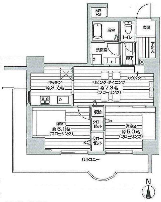 Floor plan. 2LDK, Price 23,950,000 yen, Occupied area 50.48 sq m