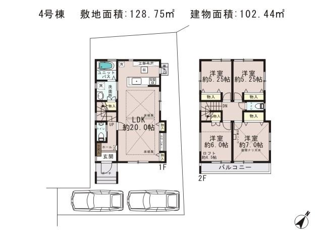 Floor plan. (4 Building), Price 50,800,000 yen, 4LDK, Land area 128.68 sq m , Building area 102.44 sq m