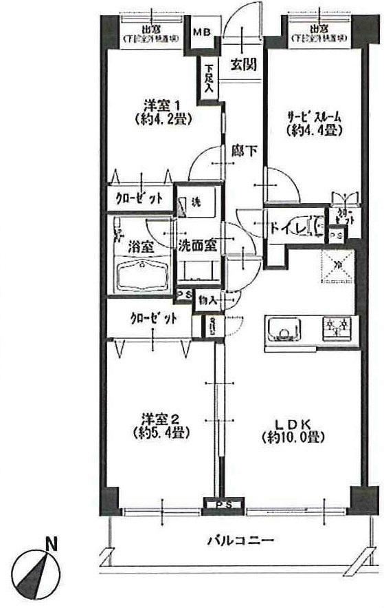 Floor plan. 2LDK+S, Price 24,900,000 yen, Occupied area 54.48 sq m
