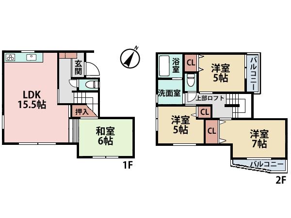 Floor plan. (Building 2), Price 35,958,000 yen, 4LDK, Land area 78.28 sq m , Building area 95.17 sq m