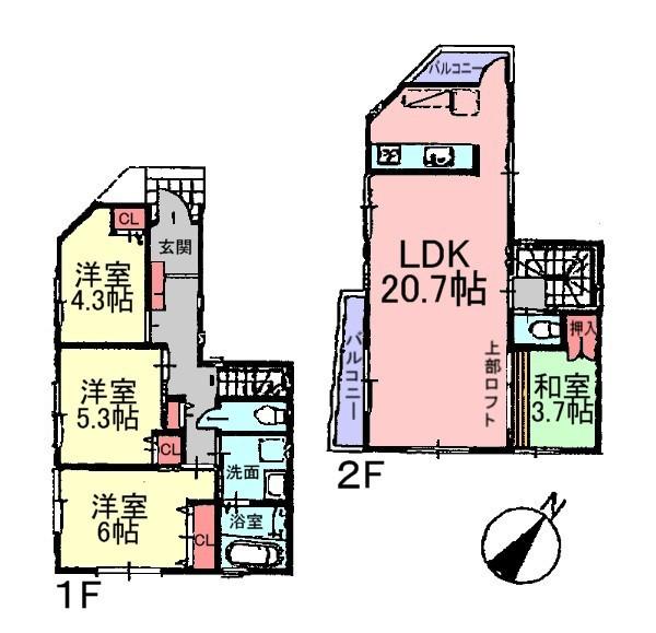 Floor plan. (5 Building), Price 34,958,000 yen, 4LDK, Land area 78.2 sq m , Building area 94.96 sq m