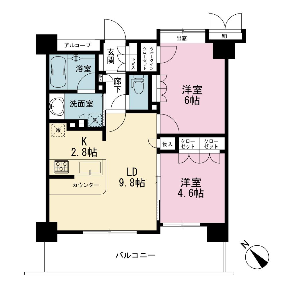 Floor plan. 2LDK, Price 21.9 million yen, Occupied area 52.46 sq m , Balcony area 12.49 sq m