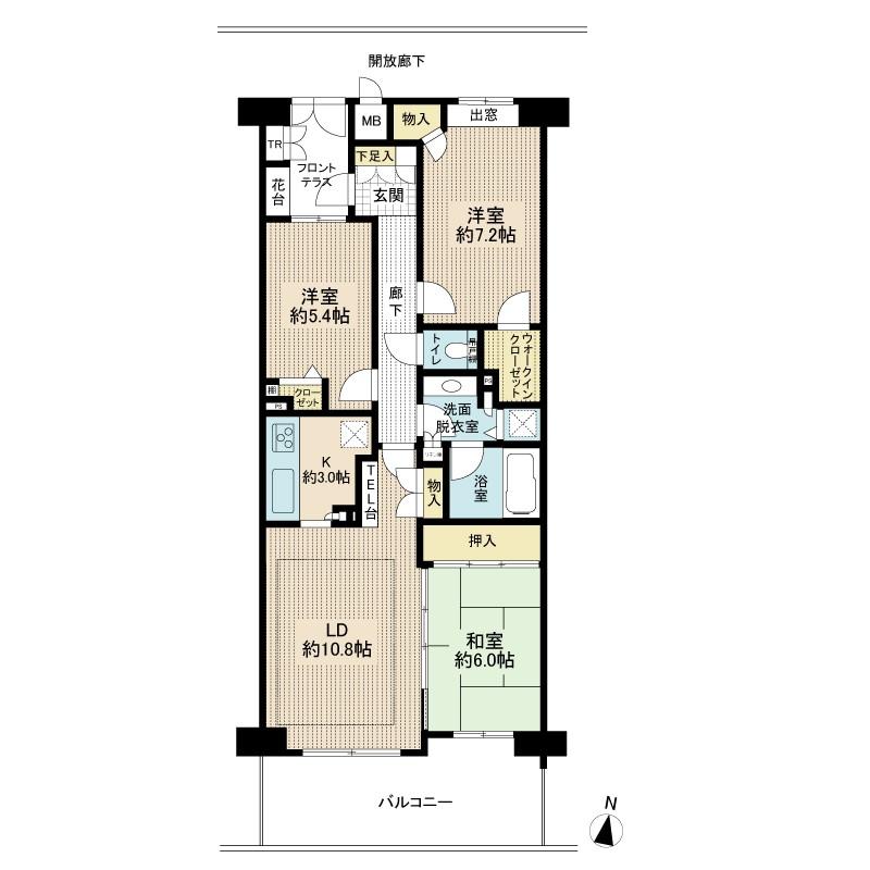 Floor plan. 3LDK, Price 28.8 million yen, Footprint 75.2 sq m , Balcony area 13.81 sq m