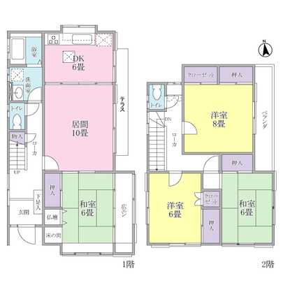 Floor plan. All room 6 tatami mats or more, Because of the terrain of the east slope, Good view