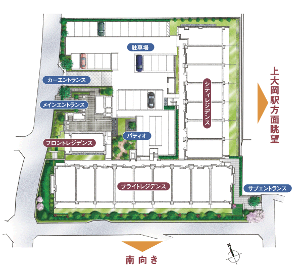 Features of the building.  [I filled in the beauty and peace, To create the area as a "different world"] Upon corner lot the southwest side is facing the public road, East was open to the city, Favorable conditions blessed with ventilation and lighting. (Site layout)