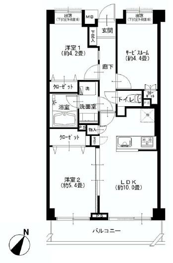 Floor plan. 2LDK+S, Price 24,900,000 yen, Occupied area 54.48 sq m , Balcony area 6.42 sq m