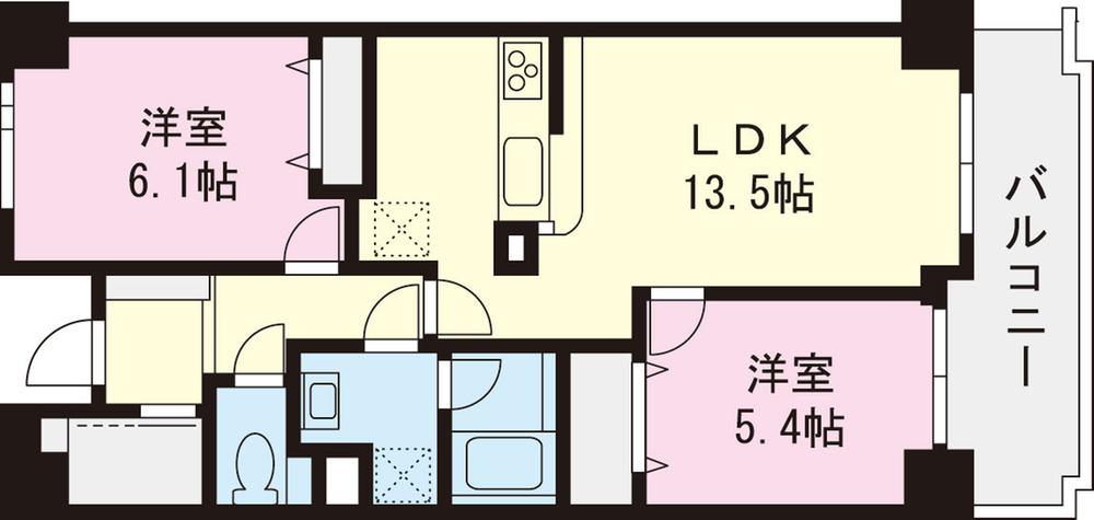 Floor plan. 2LDK, Price 26,900,000 yen, Occupied area 59.36 sq m , Balcony area 8.48 sq m