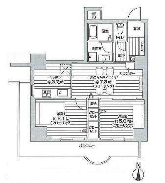 Floor plan. 2LDK, Price 24,800,000 yen, Occupied area 50.48 sq m , Balcony area 11.68 sq m