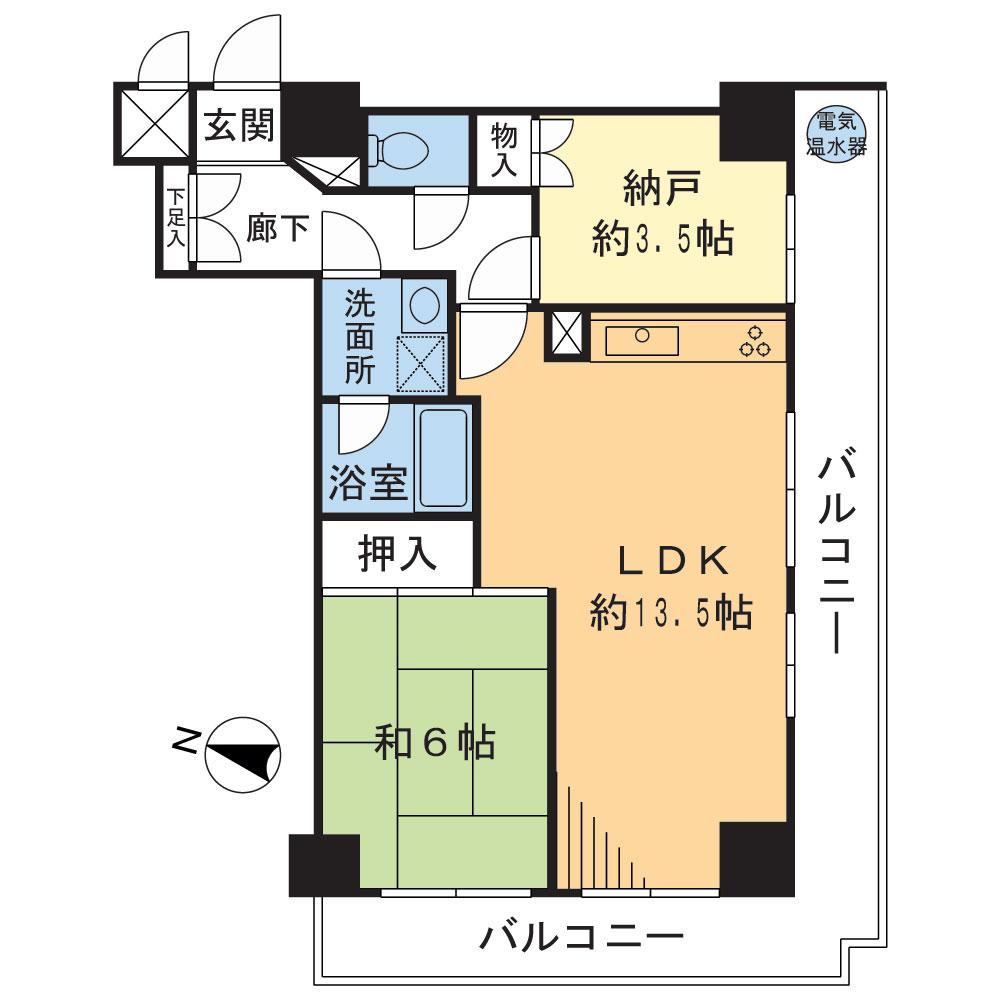 Floor plan. 2LDK, Price 9.8 million yen, Occupied area 54.12 sq m , Balcony area 15.74 sq m