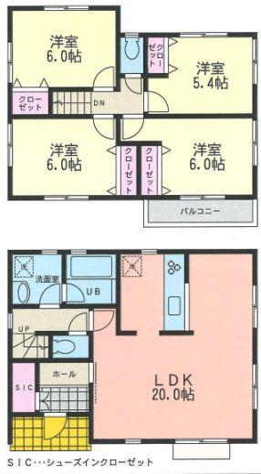 Building plan example (floor plan). Building plan example building price 11 million yen, Building area 97.70 sq m