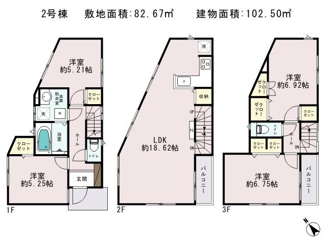 Floor plan. (Building 2), Price 35,800,000 yen, 4LDK, Land area 82.67 sq m , Building area 102.5 sq m