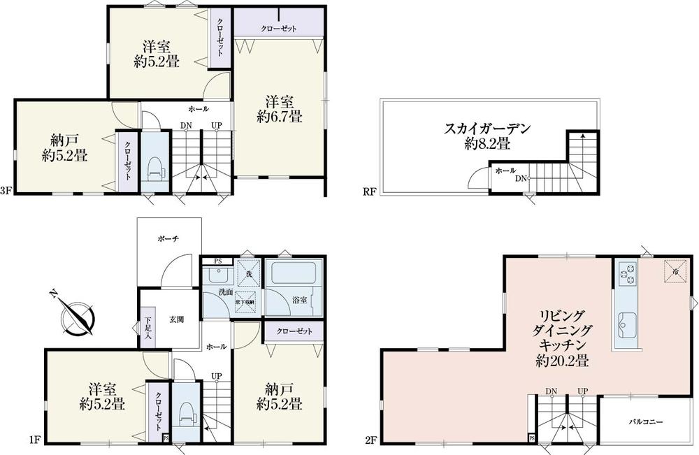 Floor plan. (4 Building), Price 41,300,000 yen, 3LDK+2S, Land area 79.71 sq m , Building area 116.33 sq m