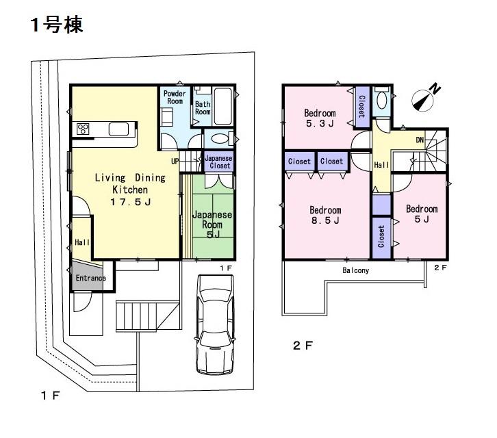 Floor plan. (1 Building), Price 57,800,000 yen, 4LDK, Land area 125.38 sq m , Building area 97.71 sq m