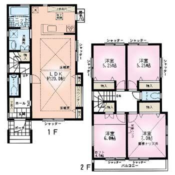 Floor plan. 50,800,000 yen, 4LDK, Land area 128.75 sq m , Building area 102.44 sq m