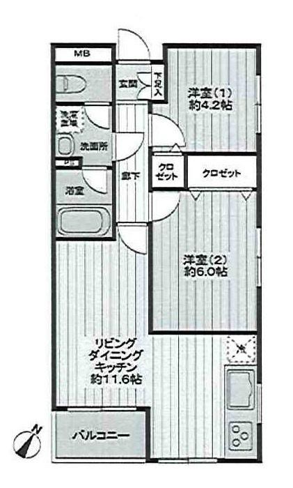 Floor plan. 2LDK, Price 18.9 million yen, Footprint 49.4 sq m
