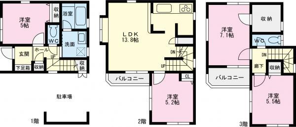 Floor plan. 33,600,000 yen, 4LDK, Land area 57.88 sq m , Building area 98.46 sq m