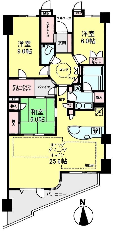 Floor plan. 3LDK, Price 41,600,000 yen, Footprint 104.45 sq m , Balcony area 14.21 sq m floor plan