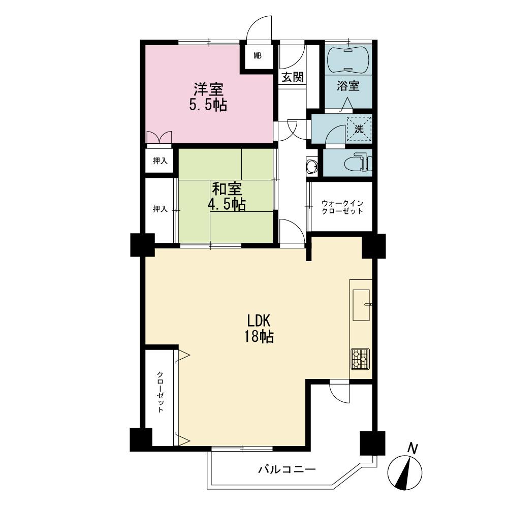 Floor plan. 2LDK, Price 8.8 million yen, Occupied area 68.04 sq m , Balcony area 10.97 sq m