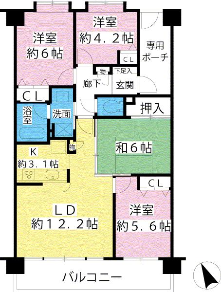 Floor plan. 4LDK, Price 29,900,000 yen, Occupied area 77.36 sq m , Balcony area 10.98 sq m family facing 4LDK plan