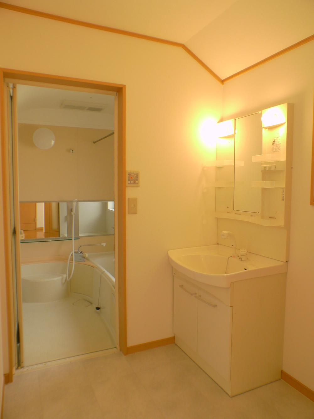 Wash basin, toilet. Washroom
