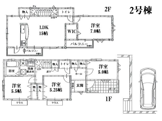 Floor plan. (Building 2), Price 47,958,000 yen, 4LDK, Land area 132.14 sq m , Building area 96.06 sq m