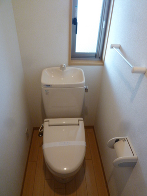 Toilet. It is bright and there is also a window to the toilet