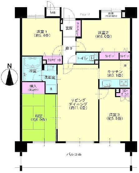 Floor plan. 4LDK, Price 33,400,000 yen, Occupied area 77.49 sq m , Between the balcony area 14.7 sq m floor plan