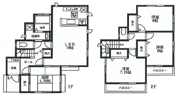 Floor plan. (1-3 Building), Price 49,800,000 yen, 4LDK, Land area 130.38 sq m , Building area 96.87 sq m