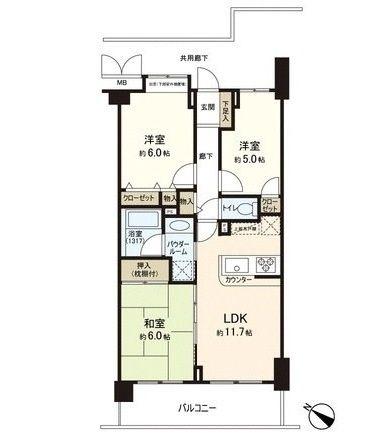 Floor plan. 3LDK, Price 19.5 million yen, Occupied area 63.69 sq m , Balcony area 10.03 sq m