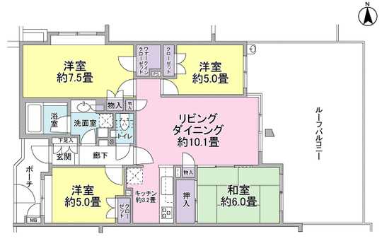 Floor plan. Roof balcony of about 36.23 sq m in floor plan of 4LDK