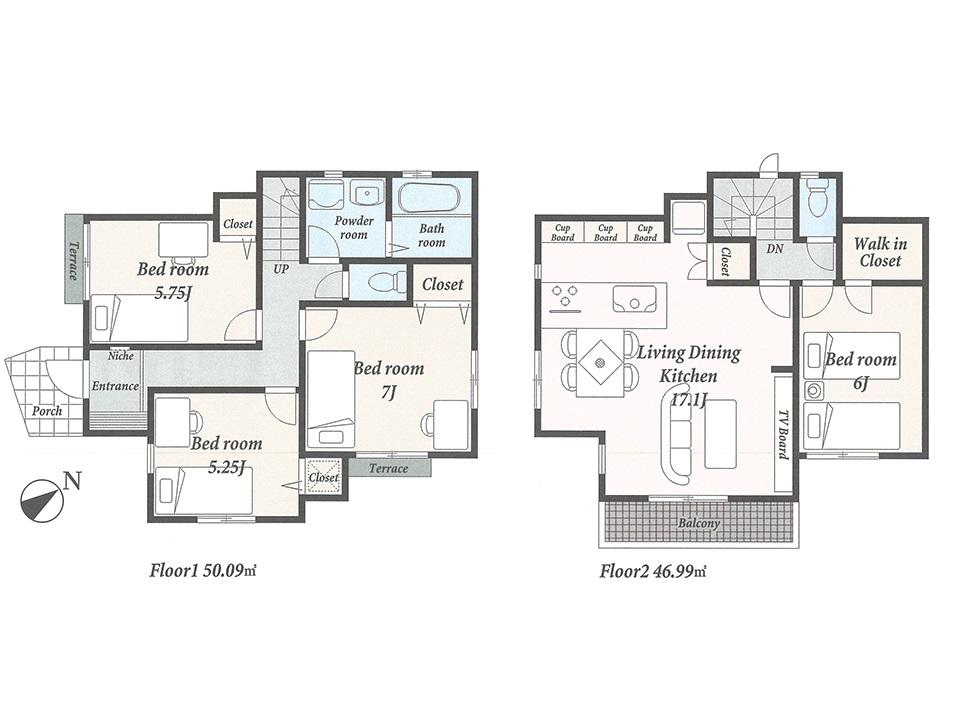 Floor plan. Many window, Bright and spacious living room! Since the face-to-face kitchen, You can dishes while enjoying the conversation in the family! (The company specification example)