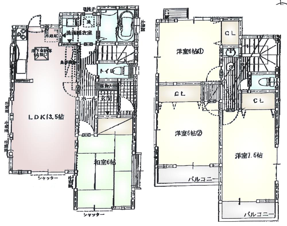 Floor plan. (Phase 1 (7) issue), Price 39,800,000 yen, 4LDK, Land area 128.04 sq m , Building area 95.57 sq m