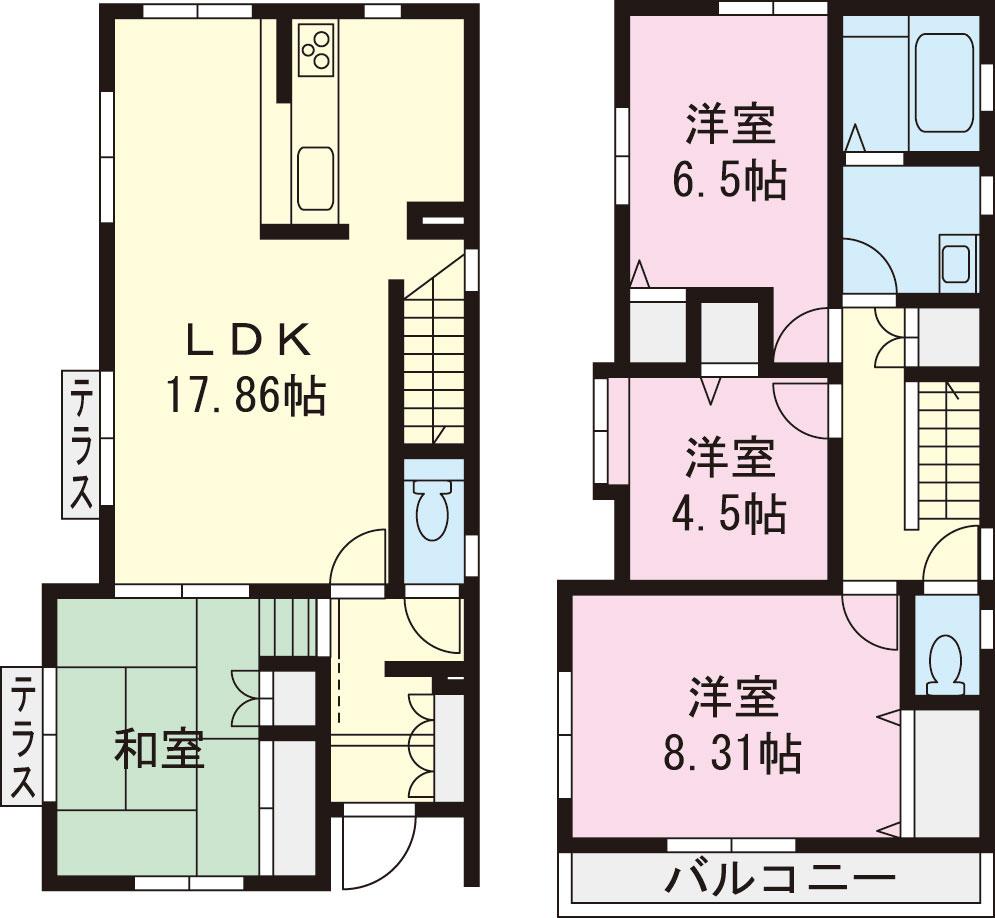 Floor plan. (3 Building), Price 44,800,000 yen, 4LDK, Land area 123.5 sq m , Building area 100.29 sq m