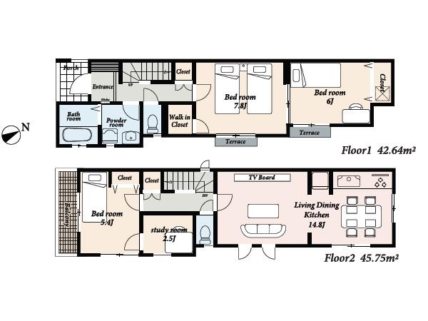 Floor plan. (B Building), Price 25,400,000 yen, 3LDK+S, Land area 125.04 sq m , Building area 88.39 sq m