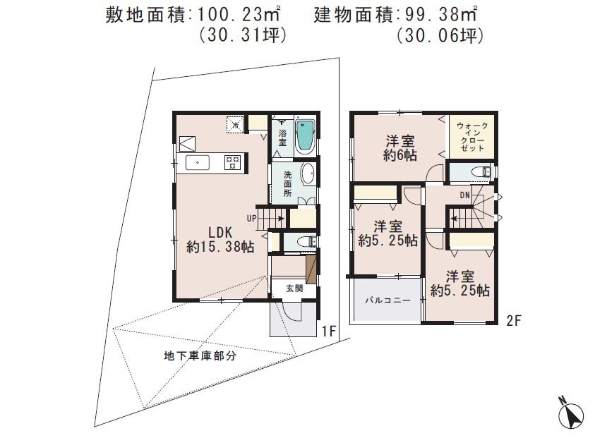 Floor plan. 38,800,000 yen, 3LDK, Land area 100.23 sq m , Building area 99.38 sq m