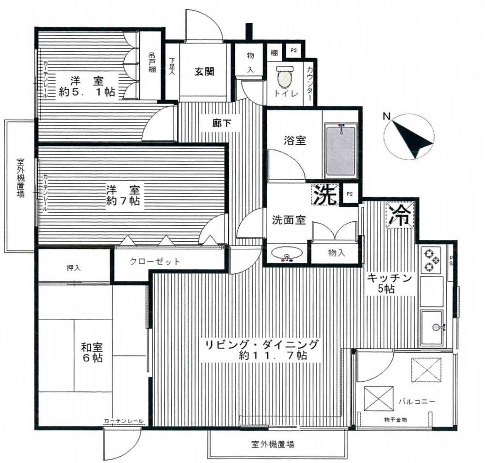 Floor plan. 3LDK, Price 20.8 million yen, Occupied area 77.75 sq m , Balcony area 3.17 sq m