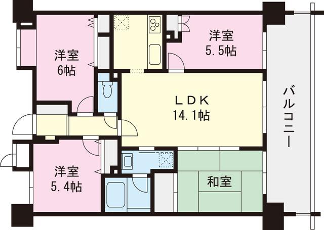 Floor plan. 4LDK, Price 33,400,000 yen, Occupied area 77.49 sq m , Balcony area 14.7 sq m