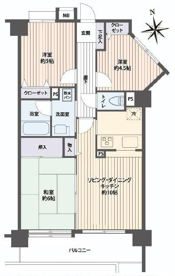 Floor plan. 3LDK, Price 24,980,000 yen, Occupied area 59.31 sq m , Balcony area 8.31 sq m