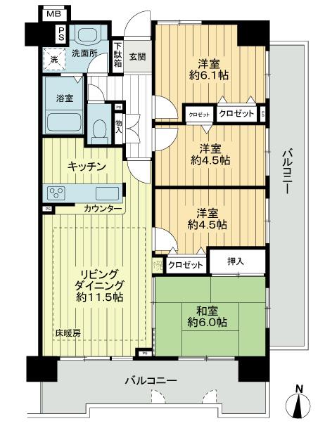 Floor plan. 4LDK, Price 32,800,000 yen, Occupied area 75.98 sq m , Balcony area 23.28 sq m
