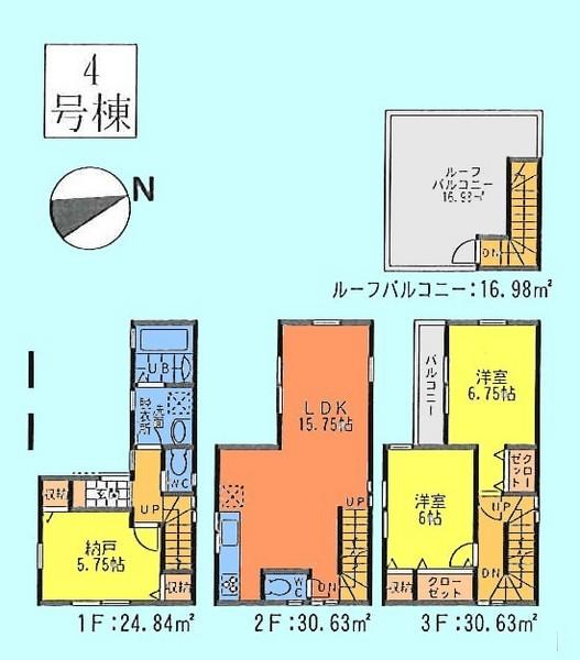 Floor plan. (4 Building), Price 27,960,000 yen, 3LDK, Land area 51.9 sq m , Building area 89.82 sq m
