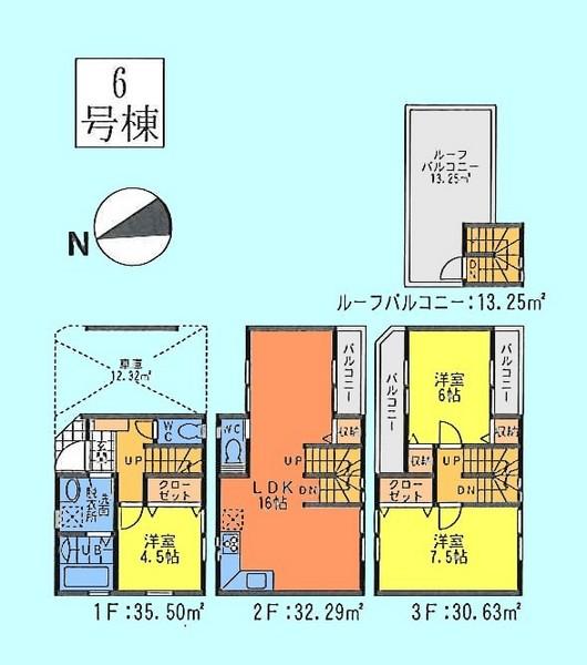 Floor plan. (6 Building), Price 27,960,000 yen, 3LDK, Land area 54.02 sq m , Building area 101.73 sq m