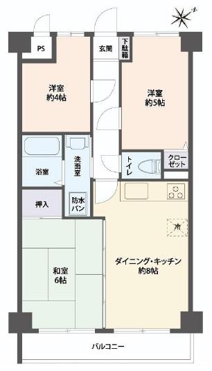 Floor plan. 3DK, Price 15.3 million yen, Occupied area 52.25 sq m , Balcony area 5.75 sq m
