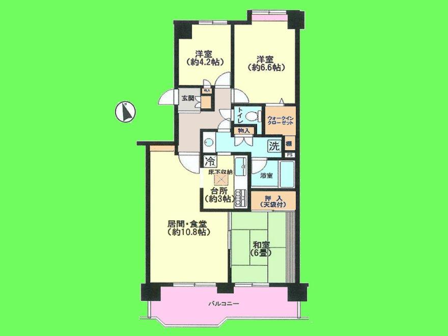 Floor plan. 3LDK, Price 19,800,000 yen, Footprint 69.8 sq m , Balcony area 9.91 sq m