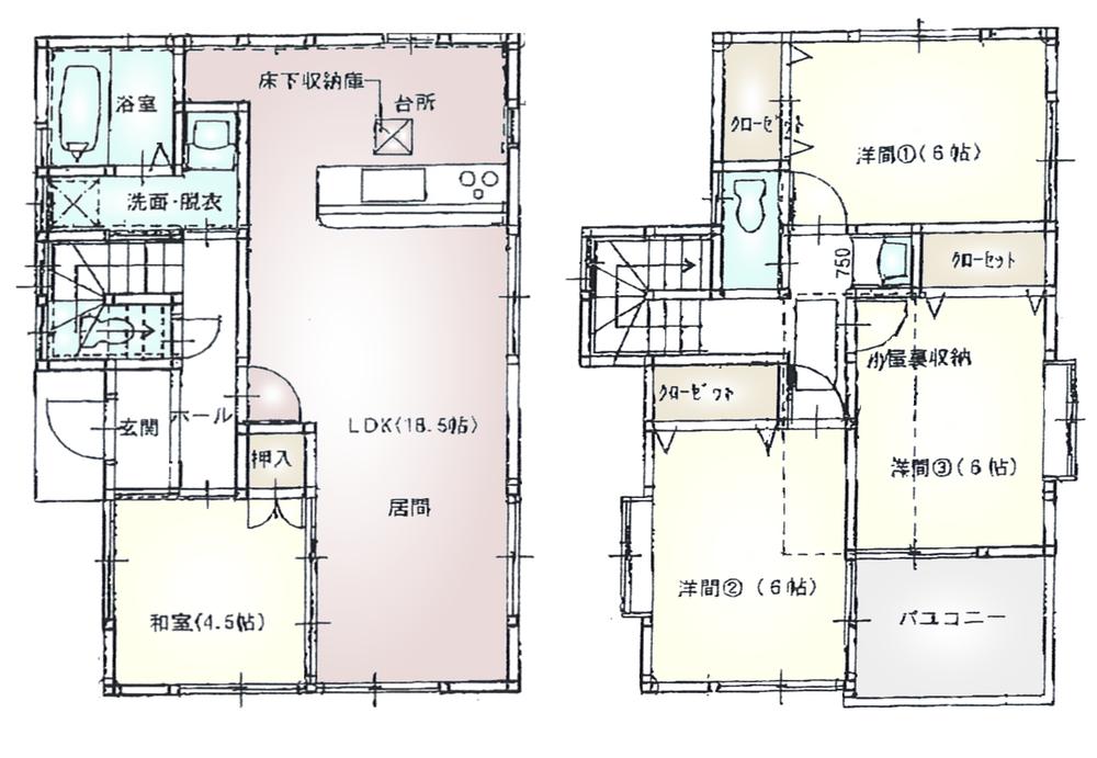 Floor plan. (Building 2), Price 37,800,000 yen, 4LDK, Land area 125.21 sq m , Building area 97.7 sq m